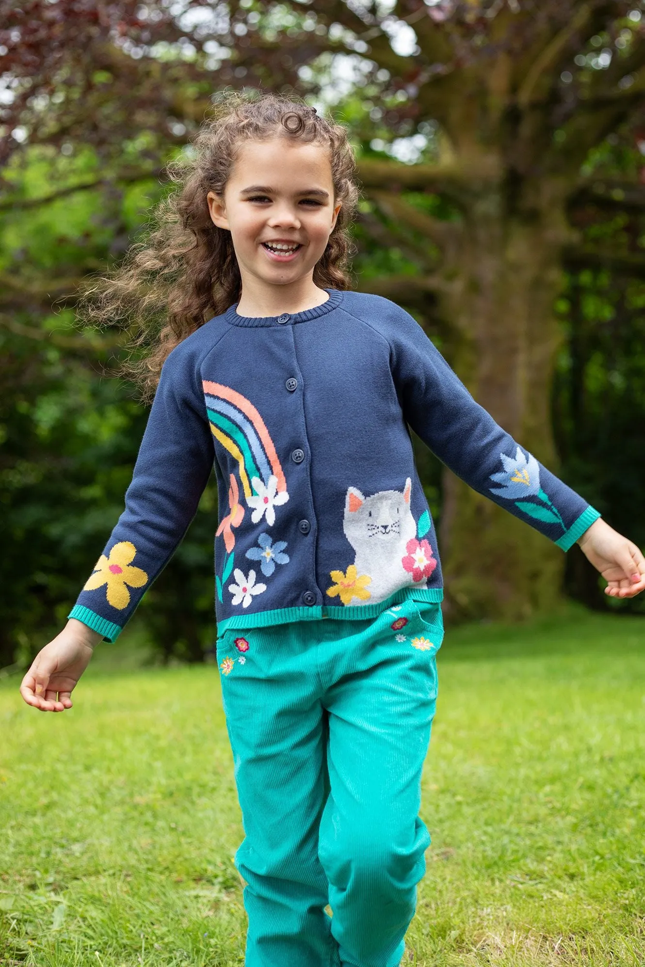 Frugi Paperbag Cord Trousers 500060A4igfl Iguana Flowers