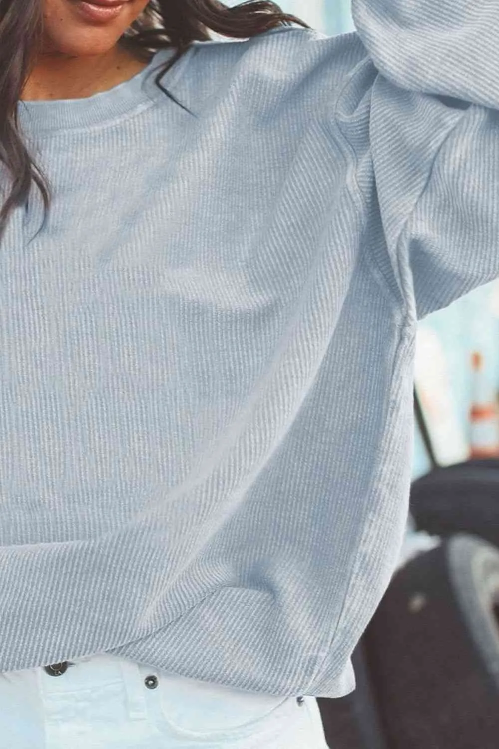 Gage Ribbed Round Neck Drop Shoulder Sweatshirt