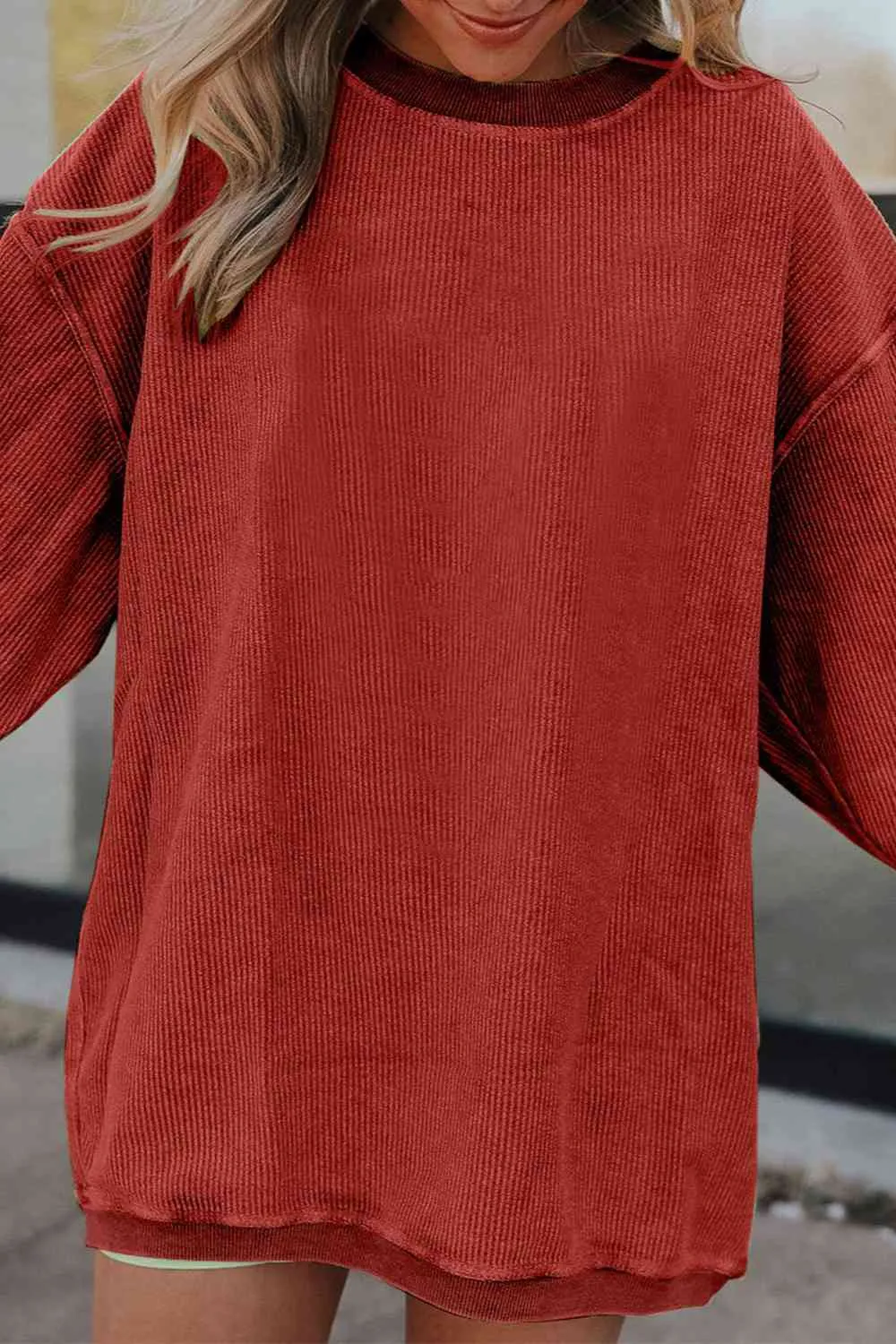 Gage Ribbed Round Neck Drop Shoulder Sweatshirt