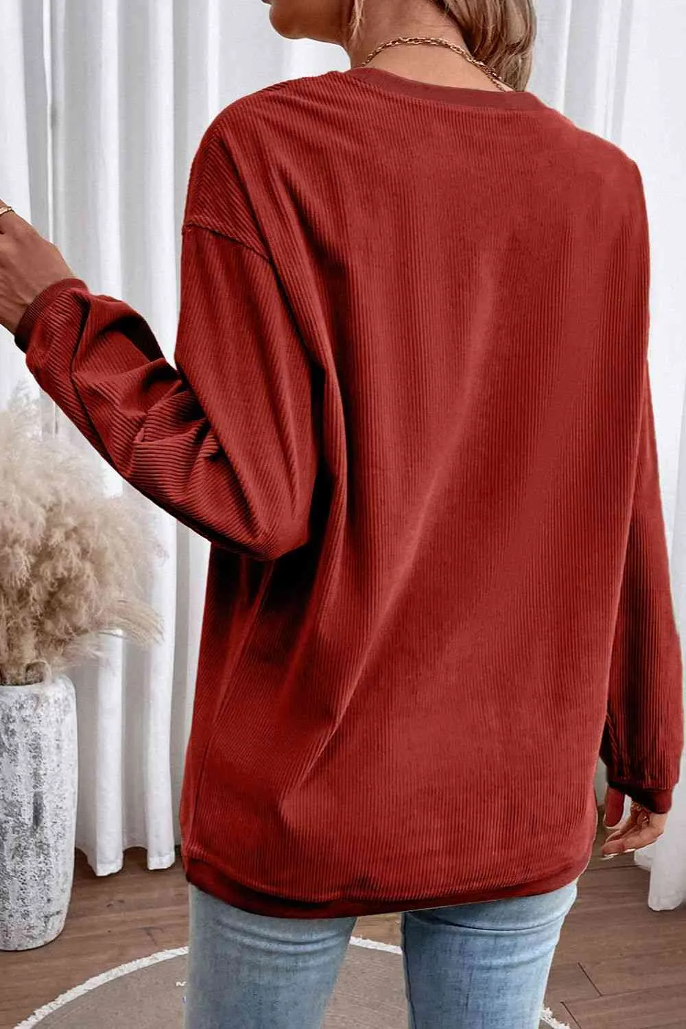 Gage Ribbed Round Neck Drop Shoulder Sweatshirt
