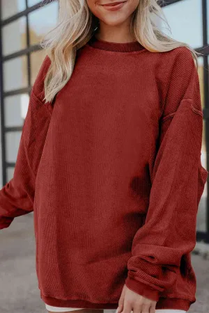Gage Ribbed Round Neck Drop Shoulder Sweatshirt