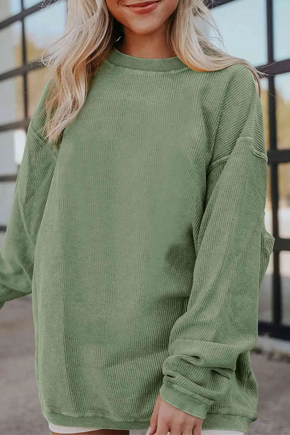 Gage Ribbed Round Neck Drop Shoulder Sweatshirt