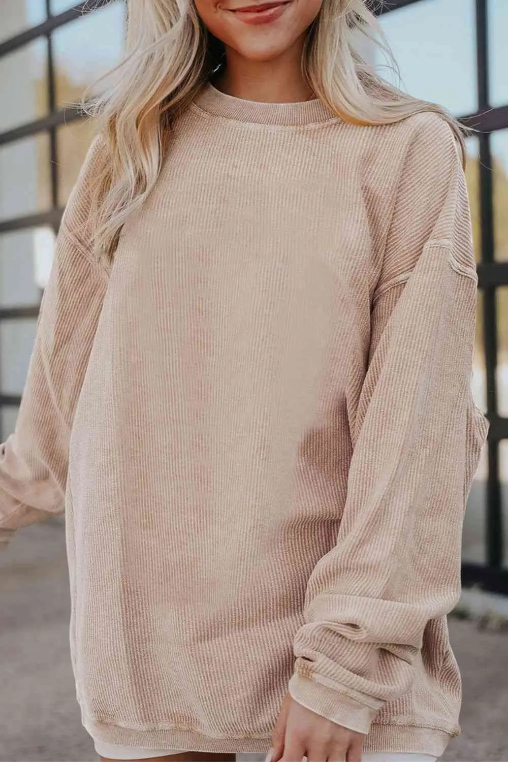 Gage Ribbed Round Neck Drop Shoulder Sweatshirt