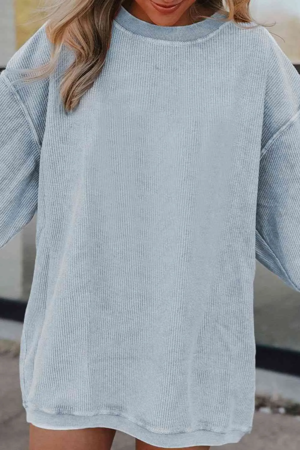 Gage Ribbed Round Neck Drop Shoulder Sweatshirt
