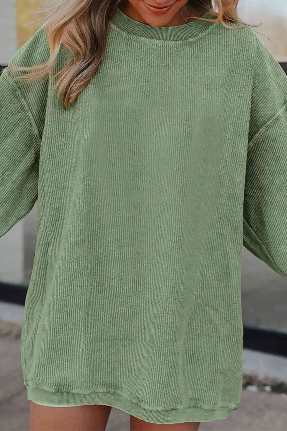 Gage Ribbed Round Neck Drop Shoulder Sweatshirt
