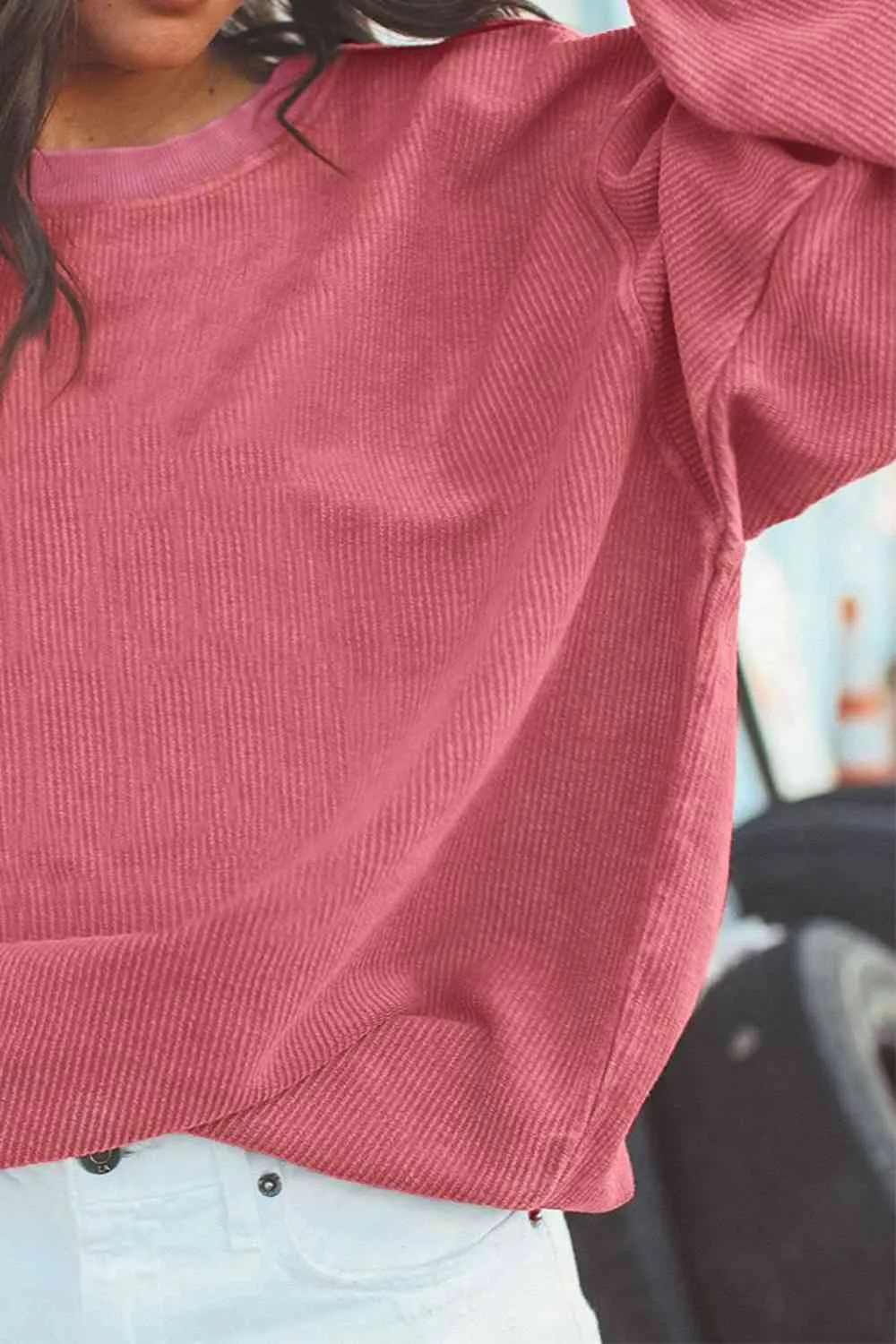 Gage Ribbed Round Neck Drop Shoulder Sweatshirt