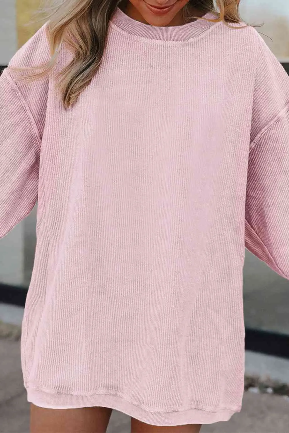Gage Ribbed Round Neck Drop Shoulder Sweatshirt