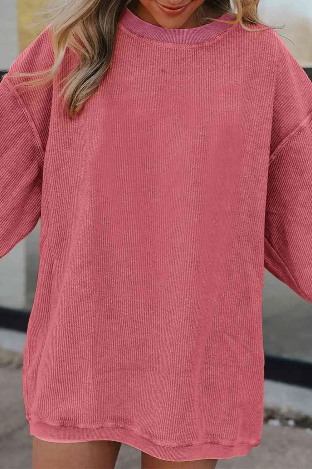 Gage Ribbed Round Neck Drop Shoulder Sweatshirt