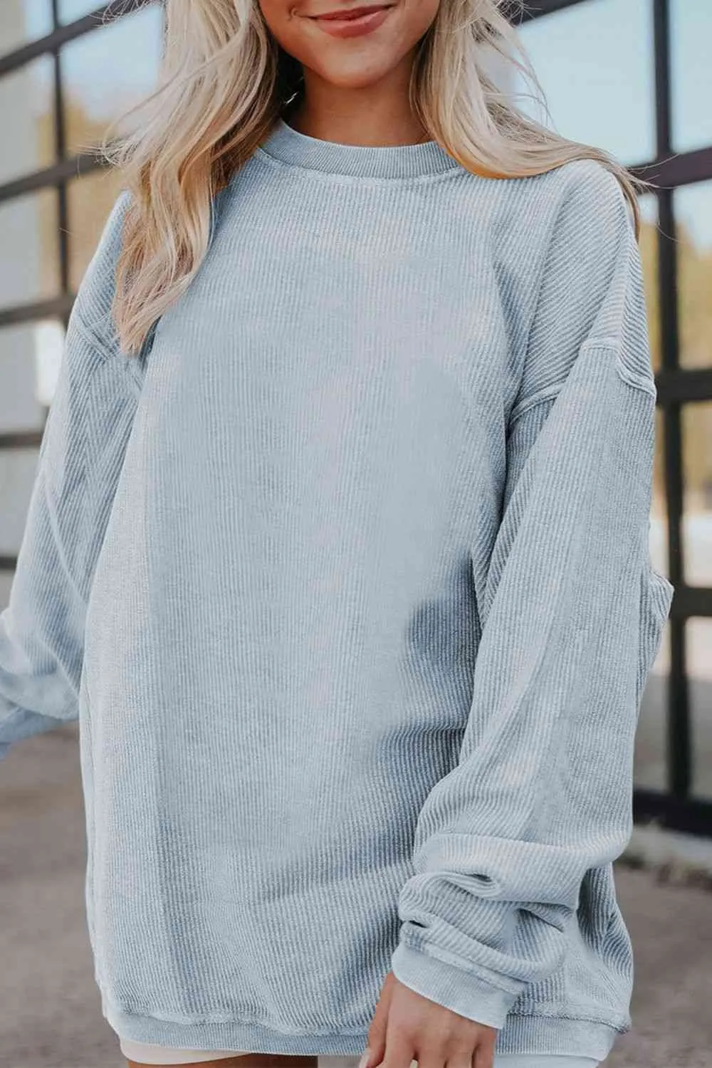 Gage Ribbed Round Neck Drop Shoulder Sweatshirt