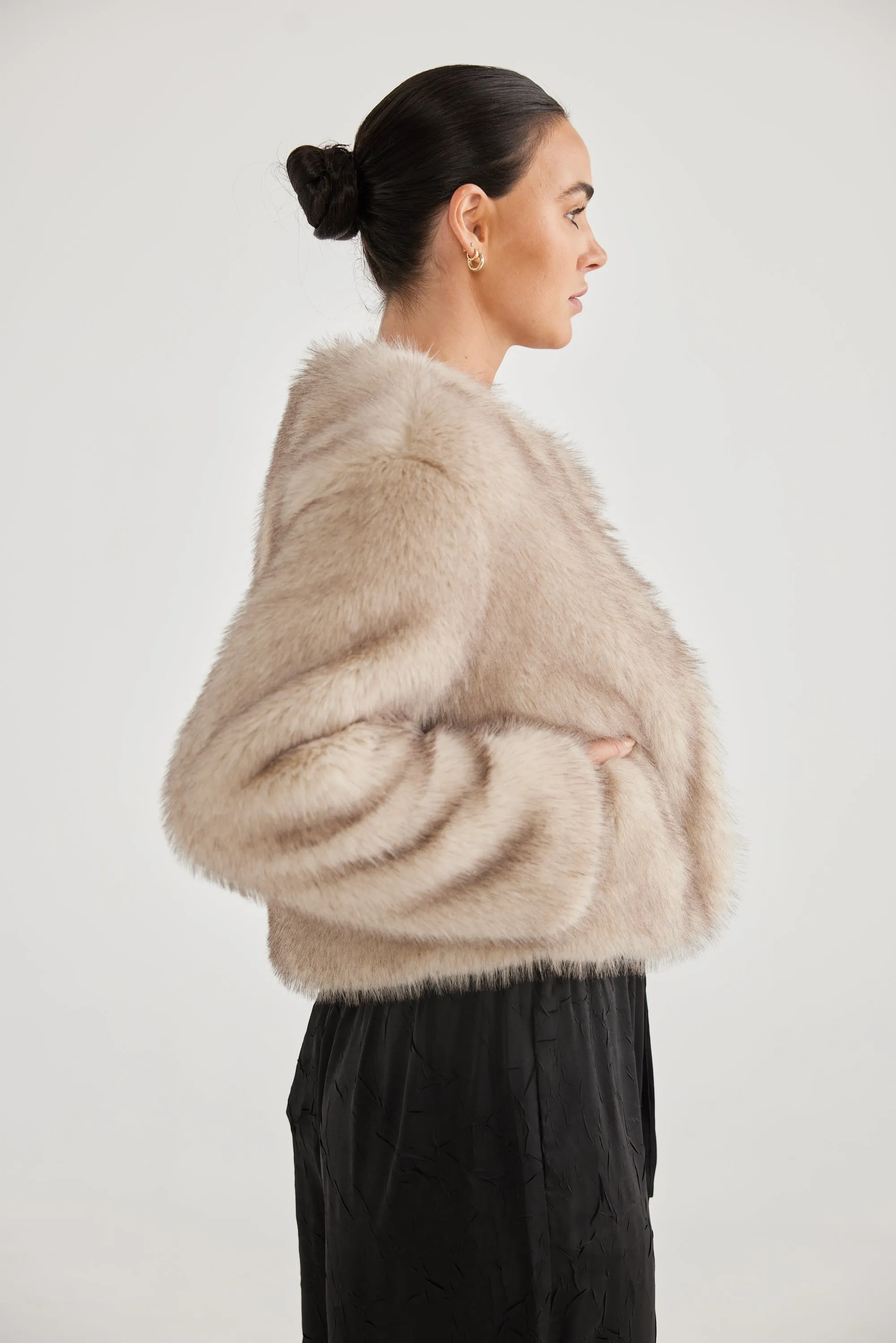 Gigi Cropped Fur Jacket - Ashy Fur