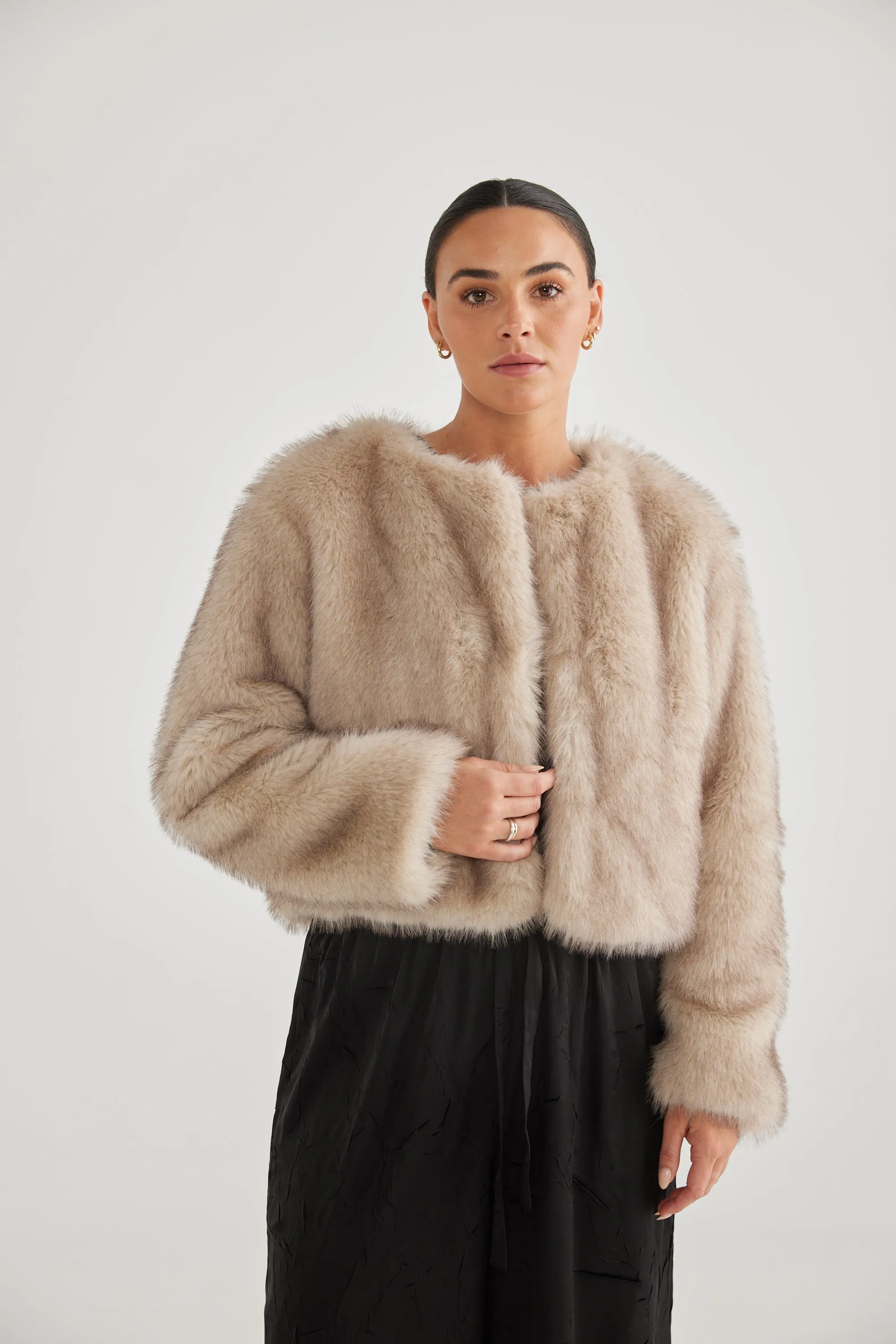 Gigi Cropped Fur Jacket - Ashy Fur