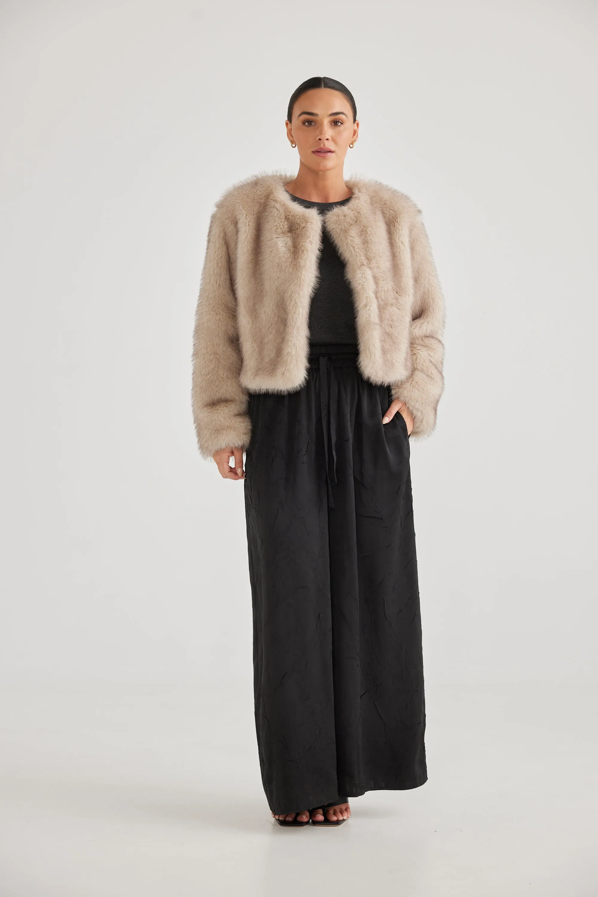 Gigi Cropped Fur Jacket - Ashy Fur