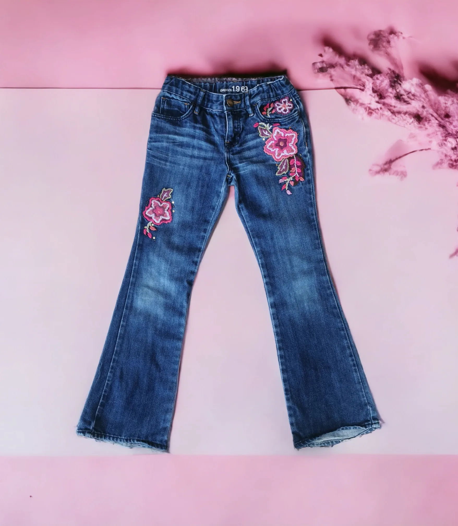 GIRL SIZE 8 YEARS - GAP Kids, Flarred Floral Jeans EUC B55