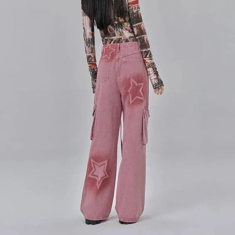Girls Pink Baggy Jeans