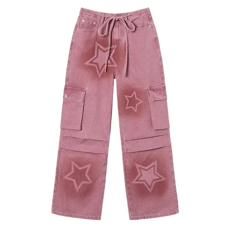 Girls Pink Baggy Jeans