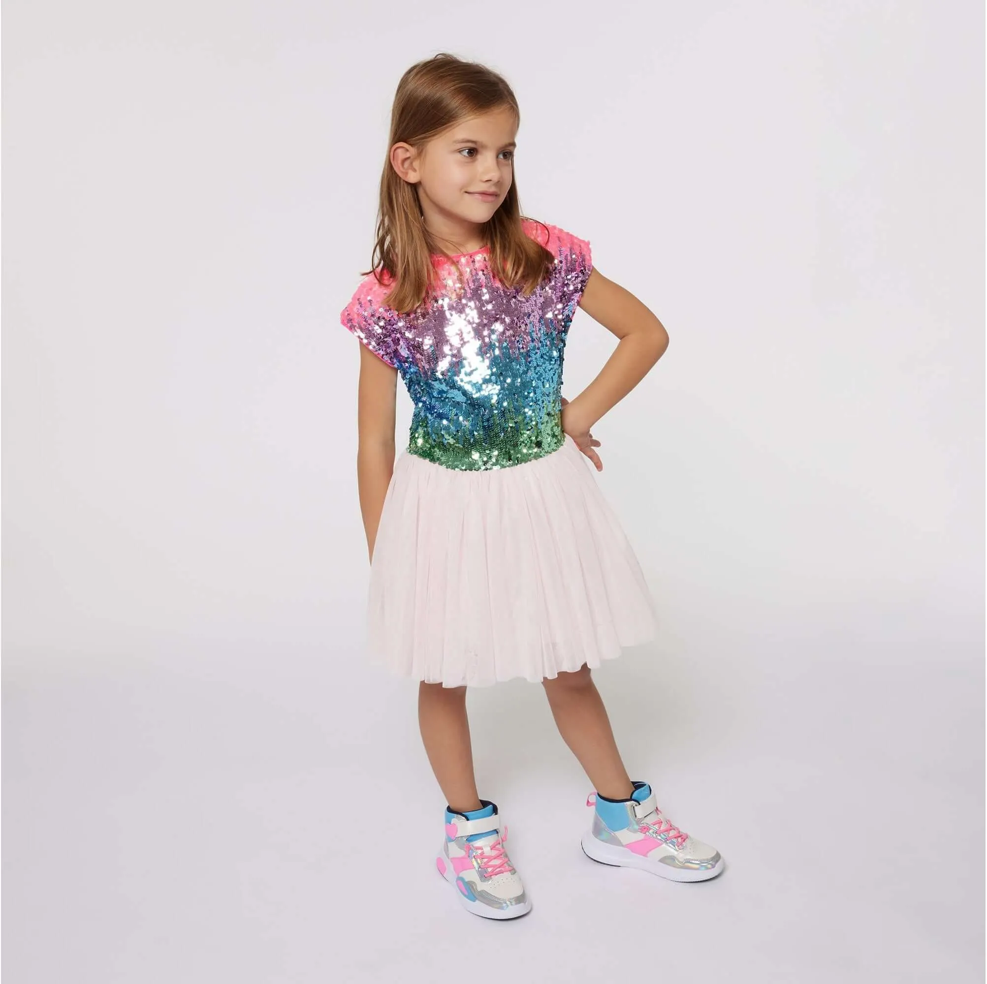 Girls Pink Sequin Tulle Dress