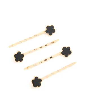 Gold Black Acrylic Flower Hair Slides 4-Pack