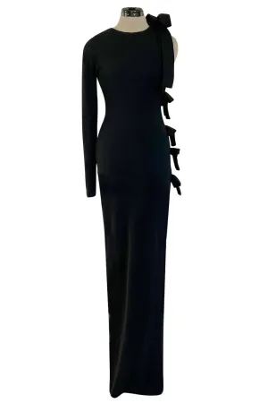 Gorgeous Early 2000s John Anthony One Sleeve Jersey Dress w Full Open Side & Bow Detail