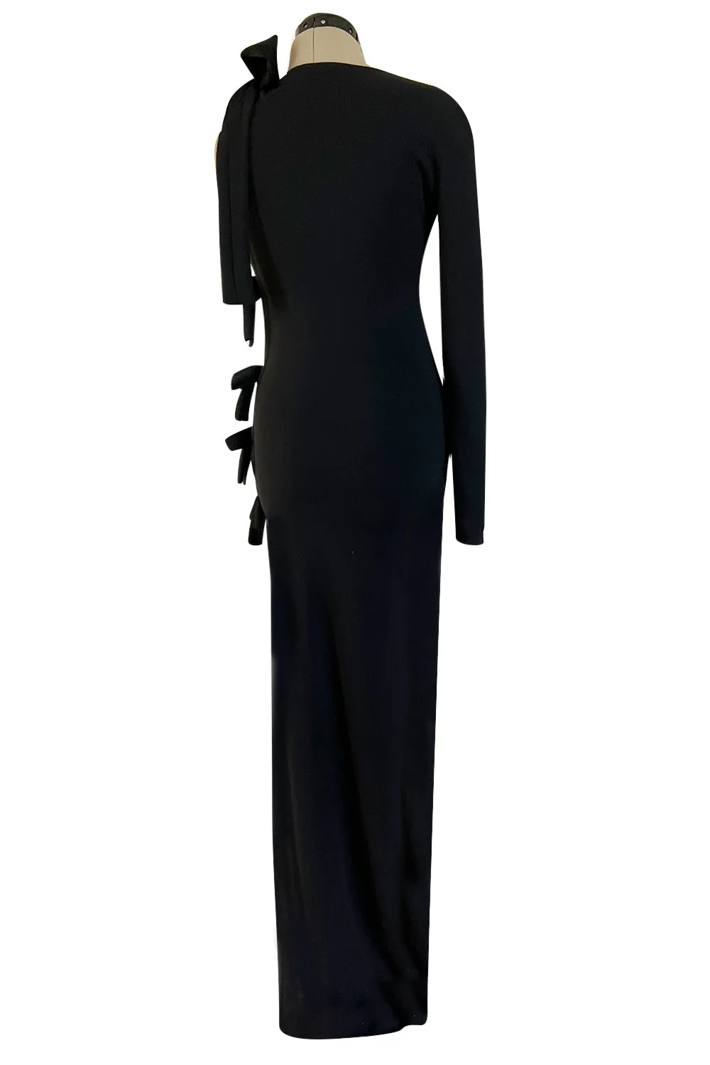 Gorgeous Early 2000s John Anthony One Sleeve Jersey Dress w Full Open Side & Bow Detail