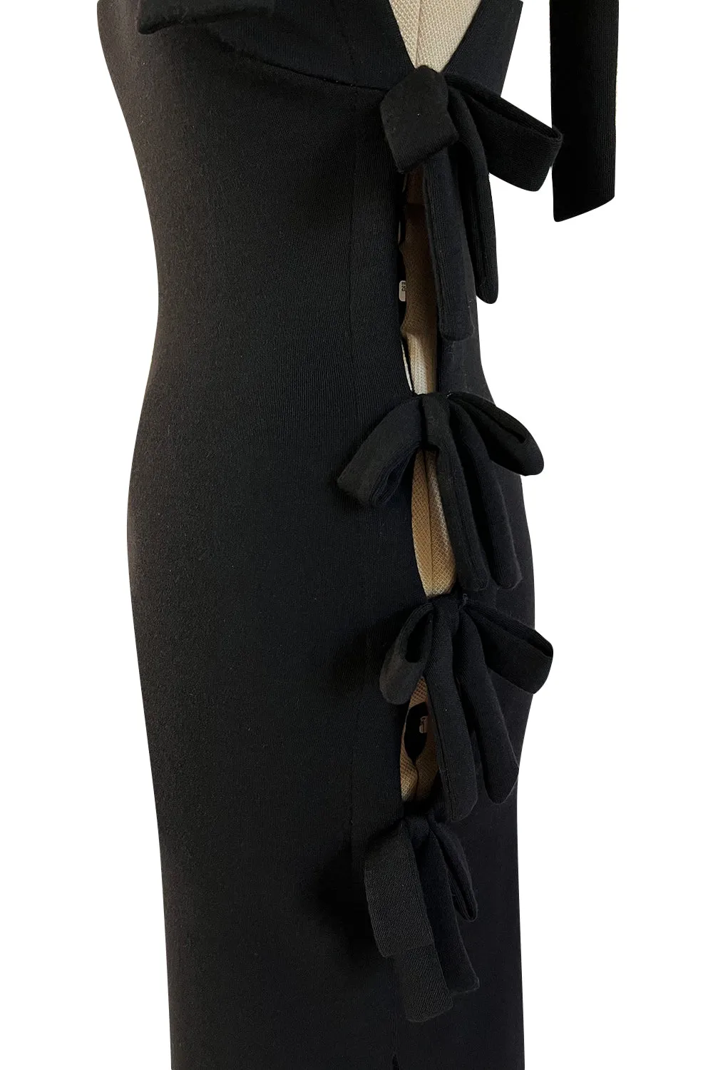 Gorgeous Early 2000s John Anthony One Sleeve Jersey Dress w Full Open Side & Bow Detail