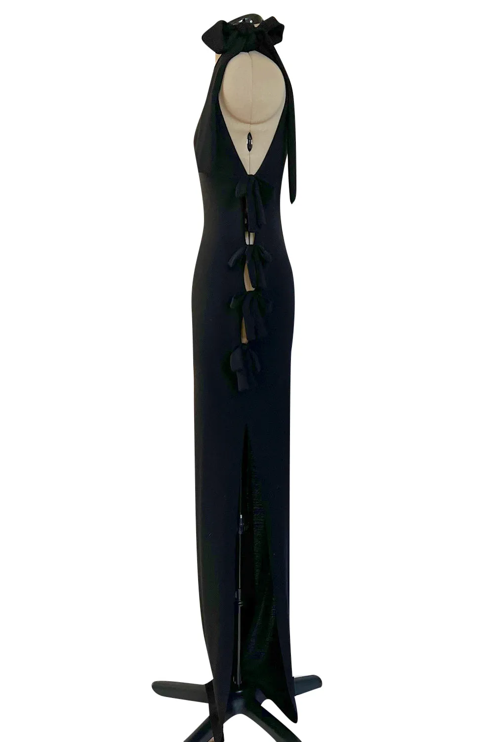 Gorgeous Early 2000s John Anthony One Sleeve Jersey Dress w Full Open Side & Bow Detail