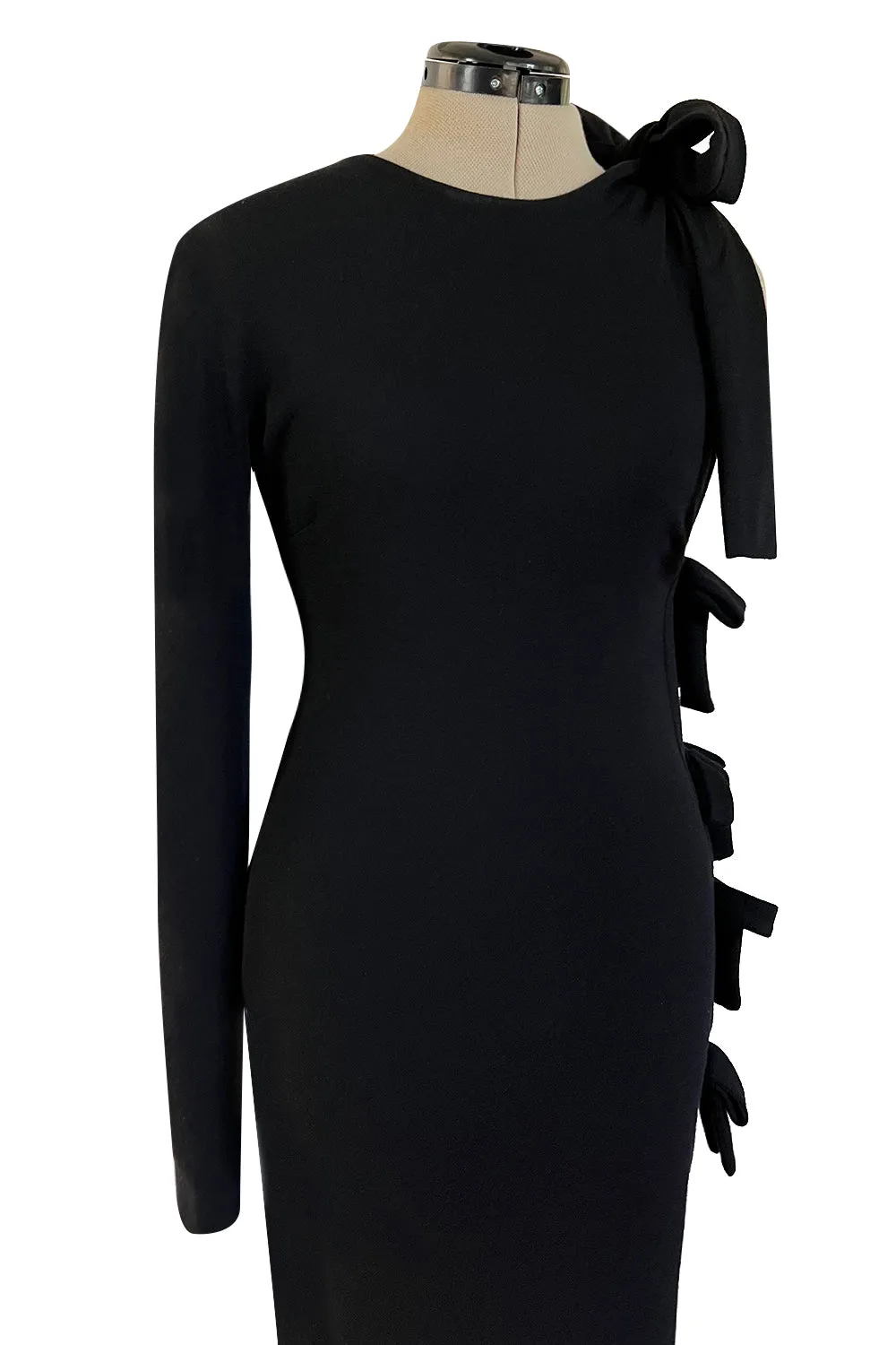 Gorgeous Early 2000s John Anthony One Sleeve Jersey Dress w Full Open Side & Bow Detail