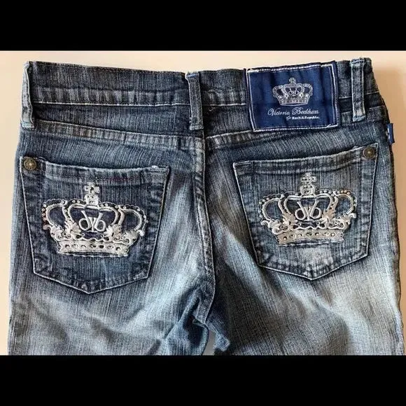 Gothic Vintage Crown Jeans Y2K Clothes Womens Harajuku Crown Embroidery Vintage Blue Baggy Jeans Low Waist Wide Leg Trousers