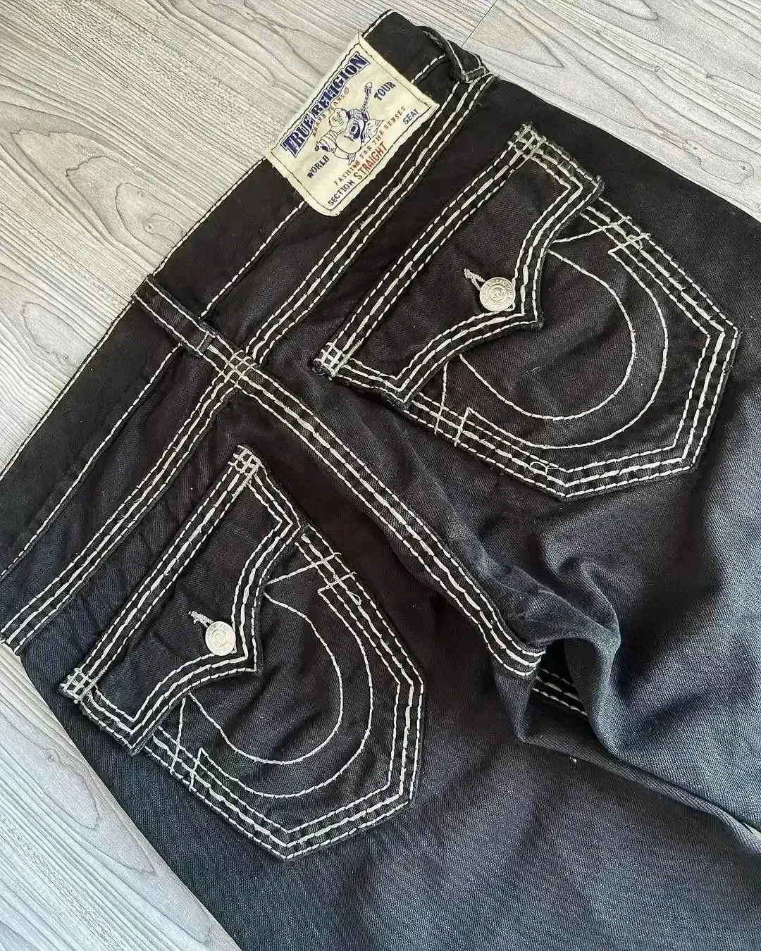 Gothic Vintage Crown Jeans Y2K Clothes Womens Harajuku Crown Embroidery Vintage Blue Baggy Jeans Low Waist Wide Leg Trousers