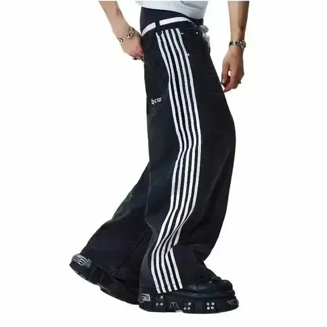 Gothic Vintage Crown Jeans Y2K Clothes Womens Harajuku Crown Embroidery Vintage Blue Baggy Jeans Low Waist Wide Leg Trousers