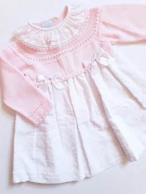 Granlei Pink & White knit Dress with Bows
