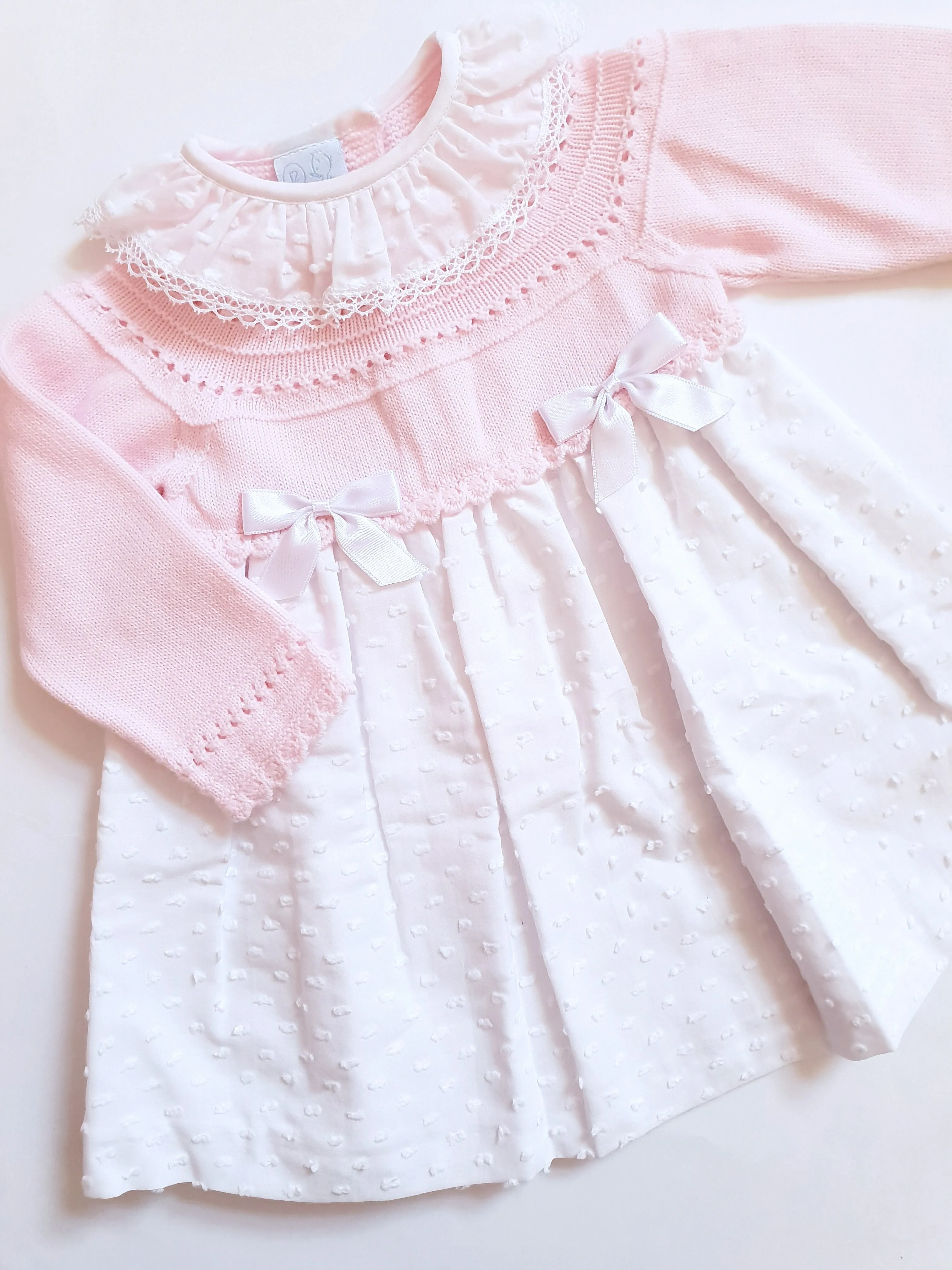 Granlei Pink & White knit Dress with Bows