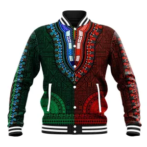 Green-red Dashiki and Tapa Pattern Baseball Jacket Africa-Polynesia Together Culture LT9