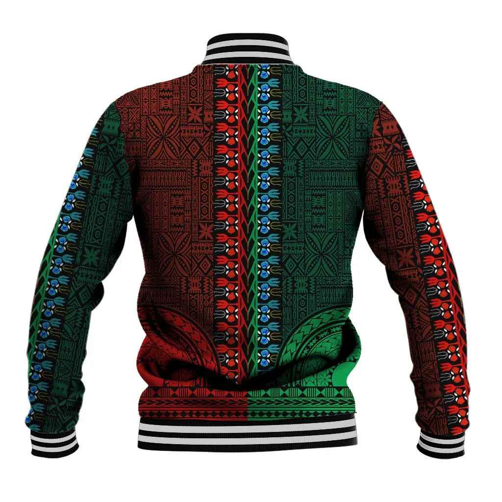 Green-red Dashiki and Tapa Pattern Baseball Jacket Africa-Polynesia Together Culture LT9
