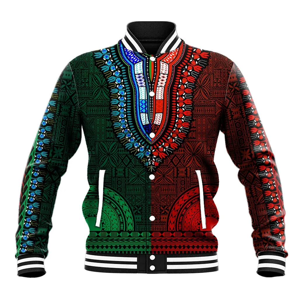 Green-red Dashiki and Tapa Pattern Baseball Jacket Africa-Polynesia Together Culture LT9