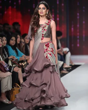 Grey Layered Sari-Lehenga