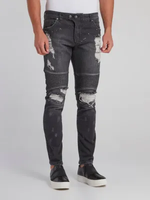 Haelay Black Tattered Biker Jeans