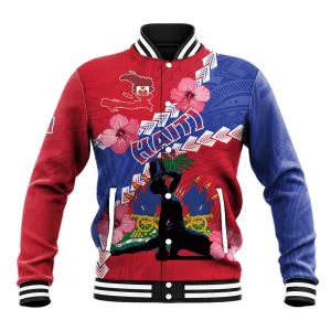 Haiti Neg Maron Baseball Jacket Coat Of Arms - Hisbicus Polynesian LT15