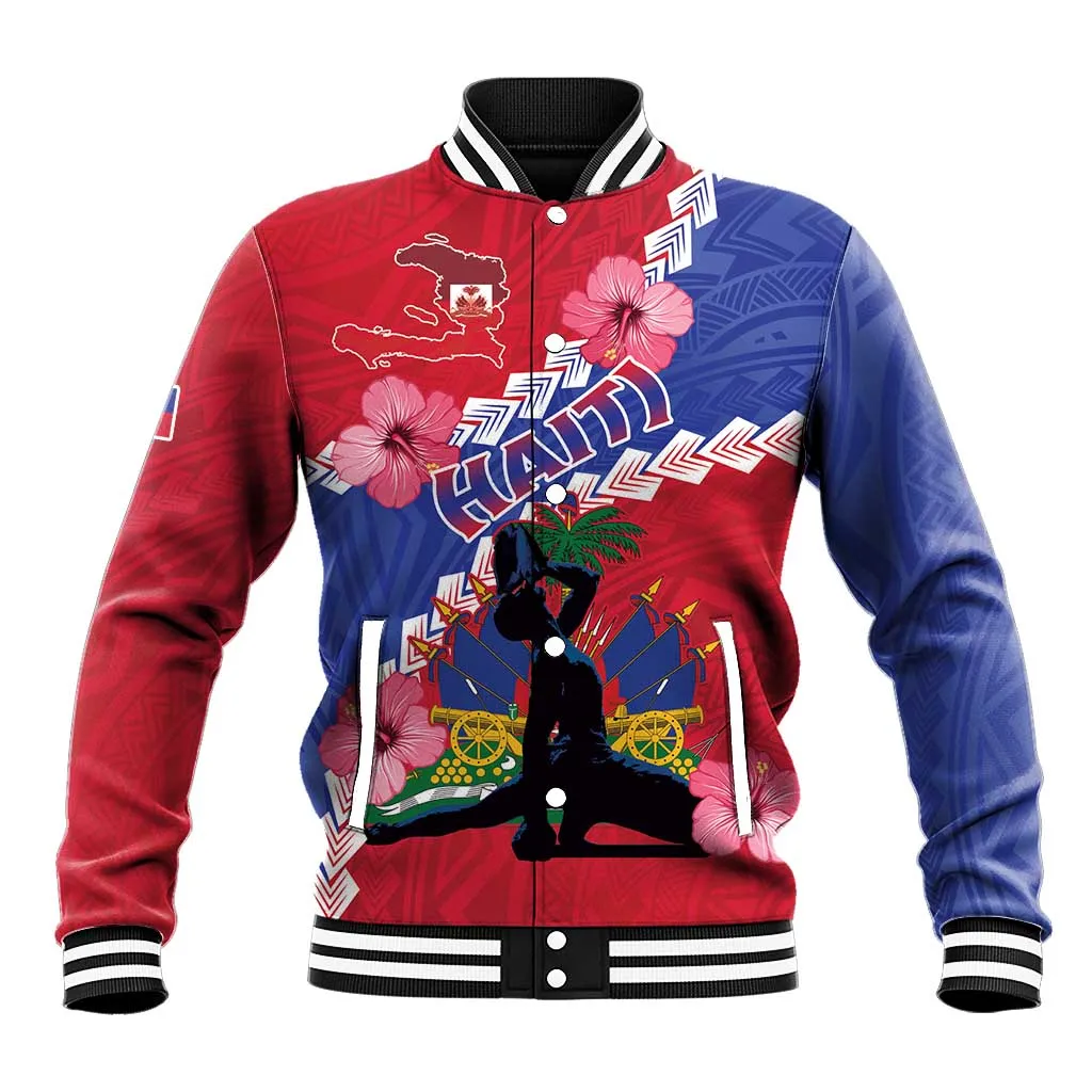 Haiti Neg Maron Baseball Jacket Coat Of Arms - Hisbicus Polynesian LT15