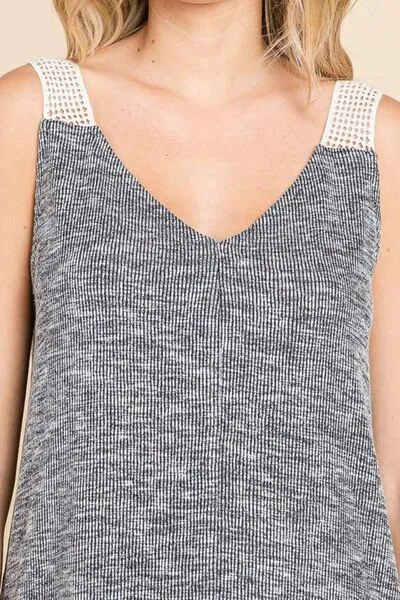 Hazel Blues® |  Culture Code Contrast Eyelet Strap Slit Ribbed Tank