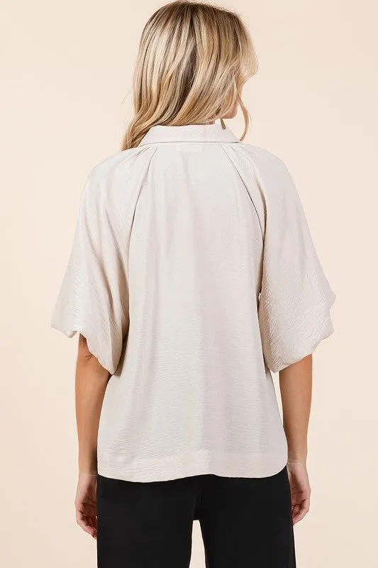 Hazel Blues® |  Mittoshop Airflow Short Bubble Sleeve Button Down Shirt