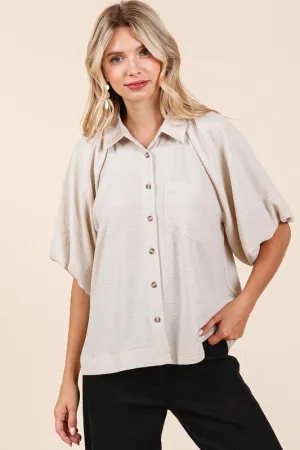 Hazel Blues® |  Mittoshop Airflow Short Bubble Sleeve Button Down Shirt