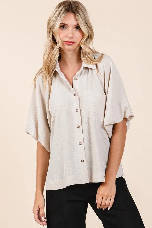 Hazel Blues® |  Mittoshop Airflow Short Bubble Sleeve Button Down Shirt