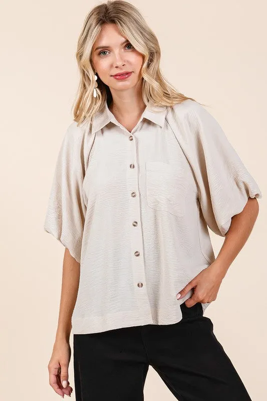 Hazel Blues® |  Mittoshop Airflow Short Bubble Sleeve Button Down Shirt