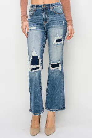 Hazel Blues® |  Risen High Rise Distressed Ankle Flare Jeans