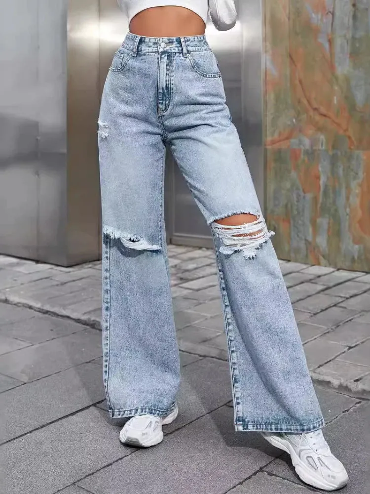 High Rise Ripped Baggy Jeans Women