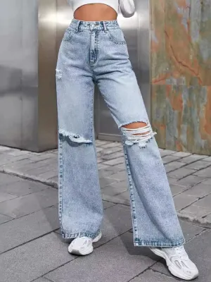High Rise Ripped Baggy Jeans Women