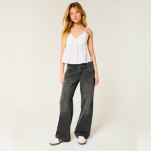 Hollister Washed Black Low Rise Baggy wide leg Cargo Jeans size 8 short