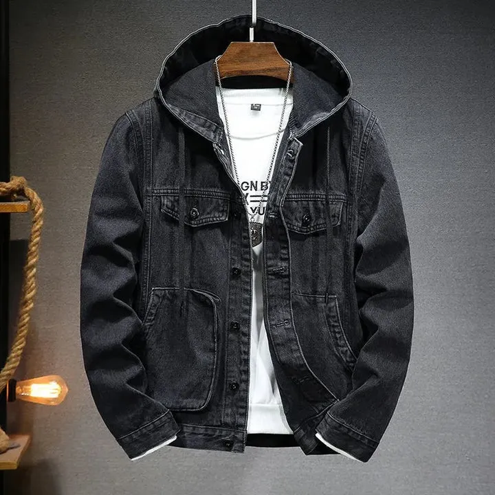 Hooded vintage-style men's denim jacket
