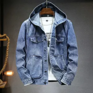 Hooded vintage-style men's denim jacket