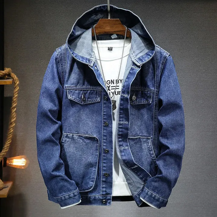 Hooded vintage-style men's denim jacket